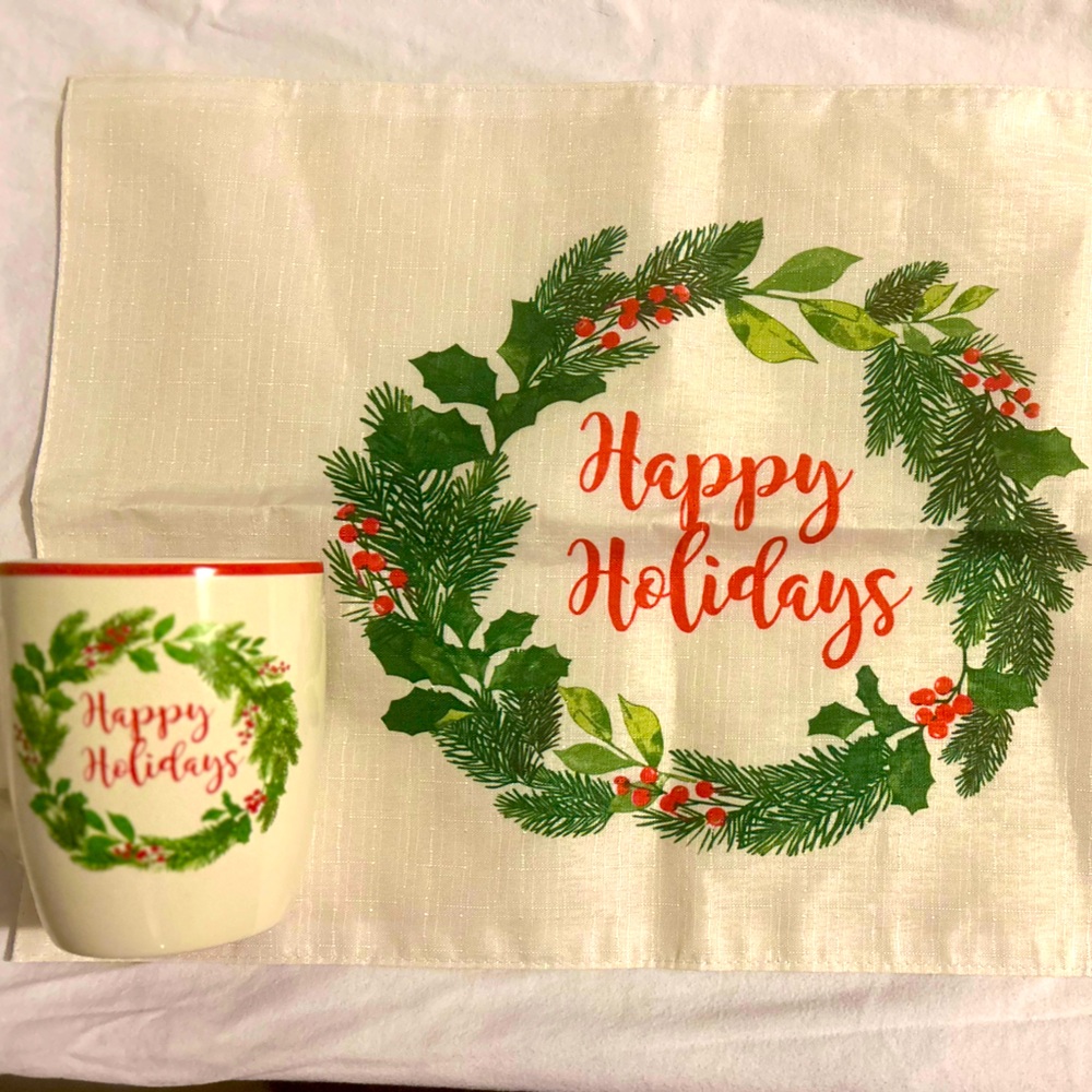 Mug and placemat(12’ x 1&’) individual Holiday Holidays,  Christmas House